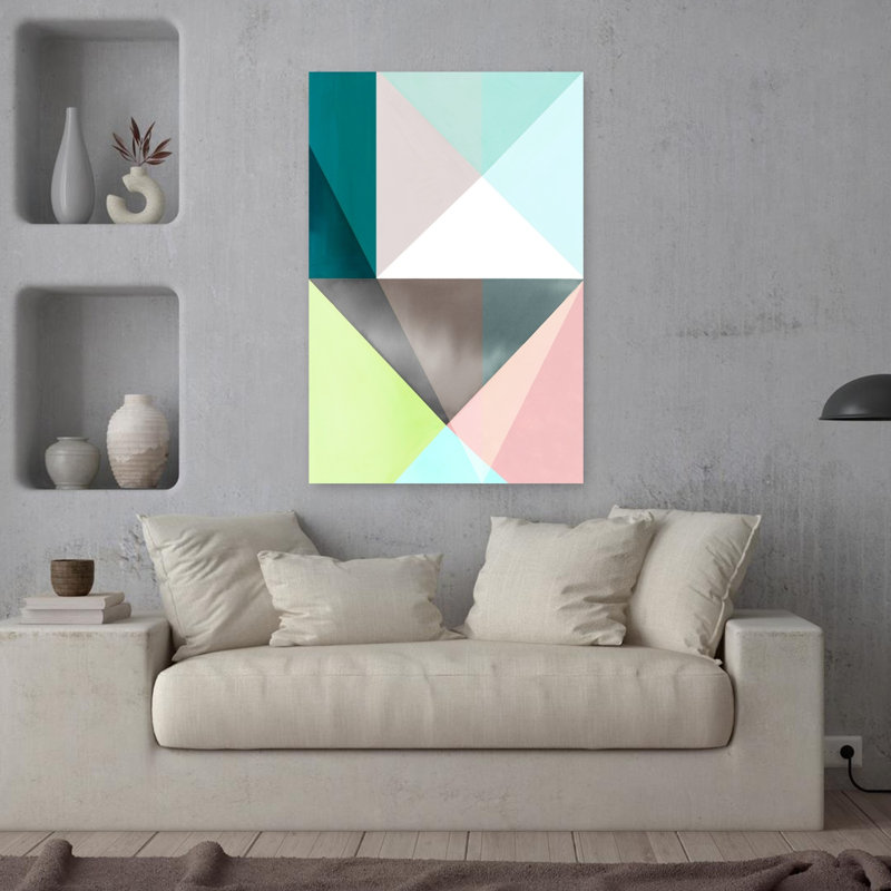 «Geometric Harmony In Pastel Hues I», art mural contemporain abstrait, H 36 po x l 24 po