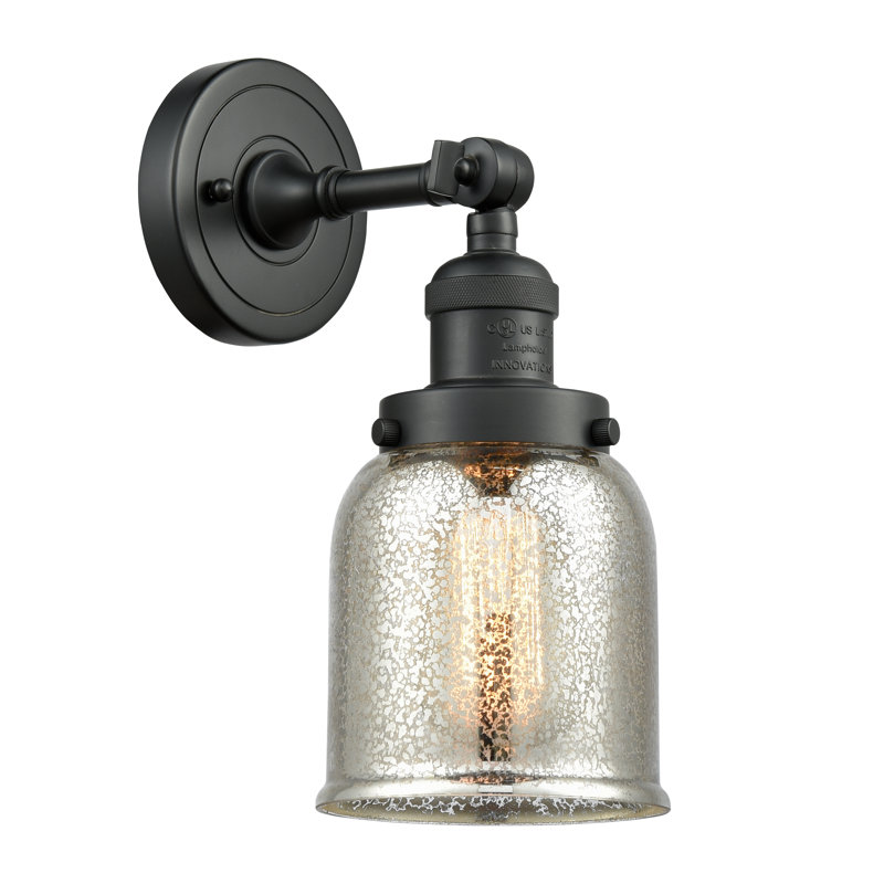 Applique murale 1 lumière 8 po Bell, Ampoule à DEL rétro de 6 watts, Argent mercuré, Noir mat