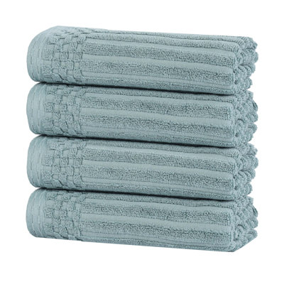 Kleiman Cotton Highly Absorbent Solid and Checkered Border Hand Towel Set