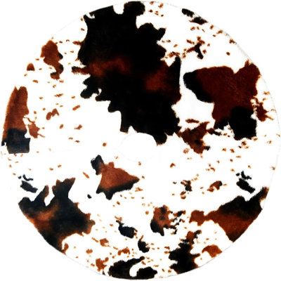 Cow Print Faux Fur Christmas Tree Skirt – Plush Black & Brown Farmhouse Tree Base Mat for Holiday Decor