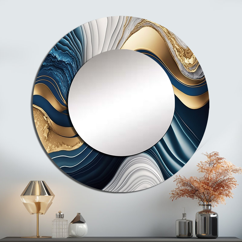 «Quaron Abstract Geode Waves Blue I», miroir mural abstrait bleu, 23 po x 23 po