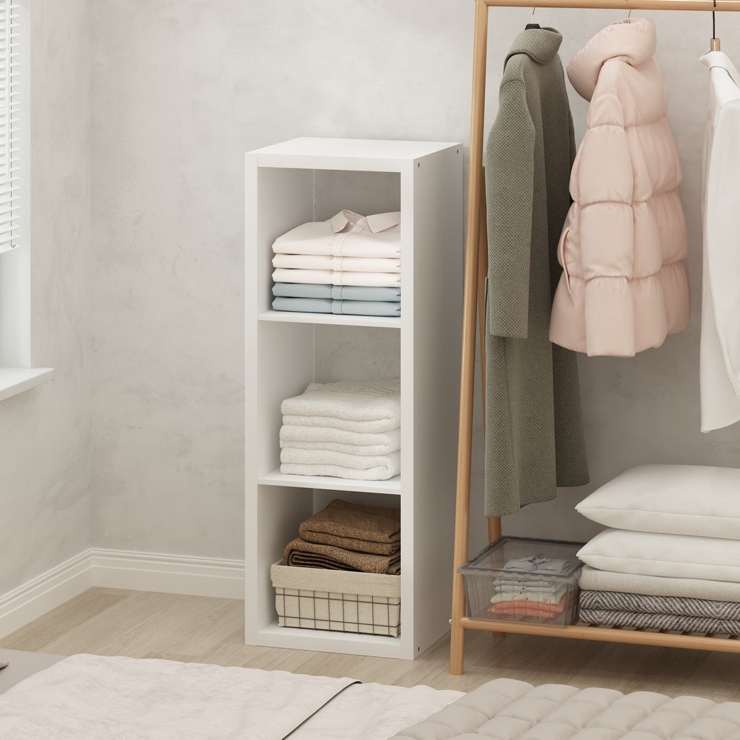 Ebern Designs Harnek Open Back Multipurpose Clothing & Closet Storage Organizer Shelf, 3-Cube, White Ebern Designs 