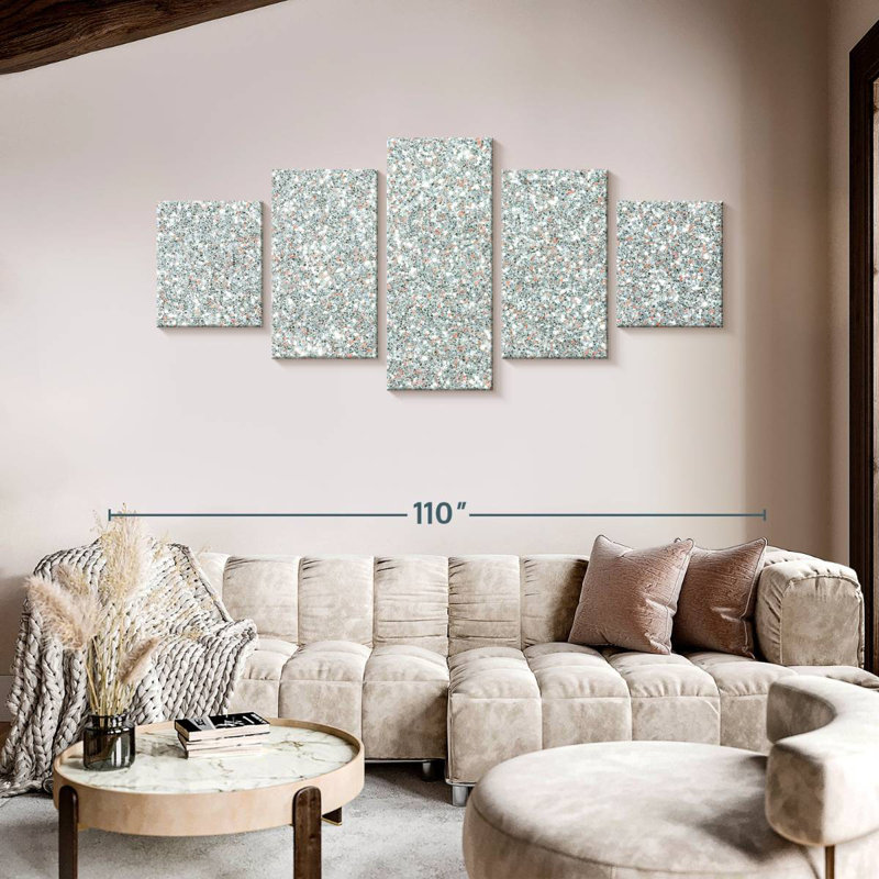 Abstrait paillettes argentées, H 42 po x l 92 po