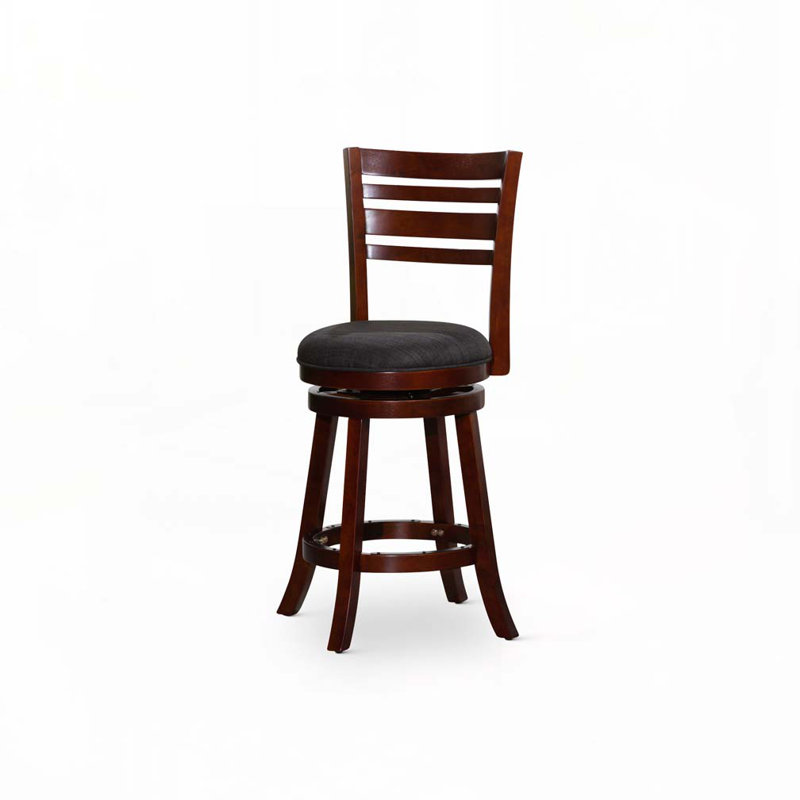 Tabourets de bar pivotants rembourrés en tissu avec dossier à lattes, Gris anthracite, Cerisier