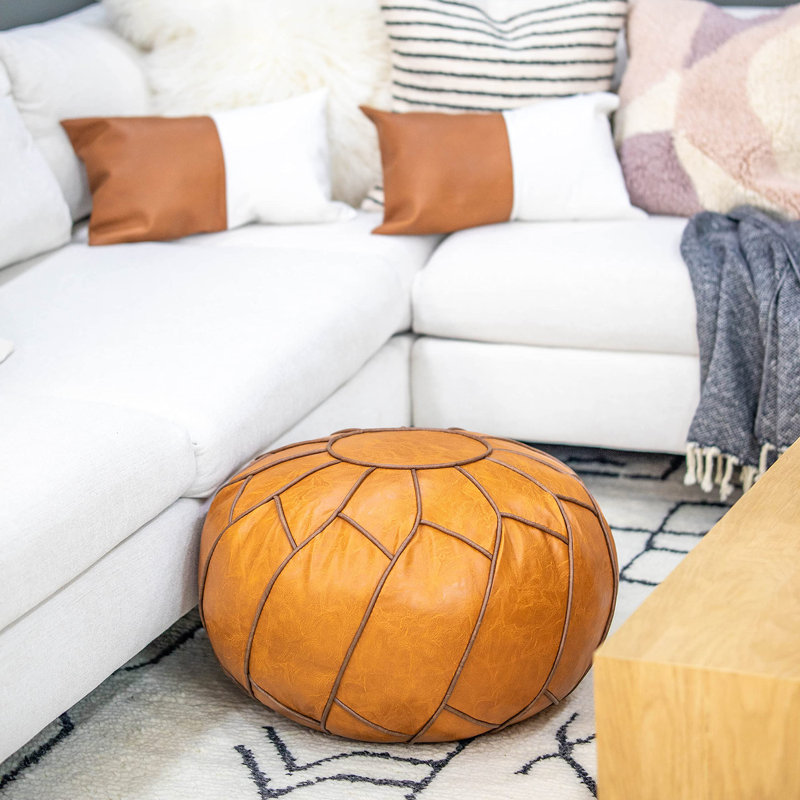 Pouf Unstuffed Ottoman Moroccan Footstool, Pumpkin