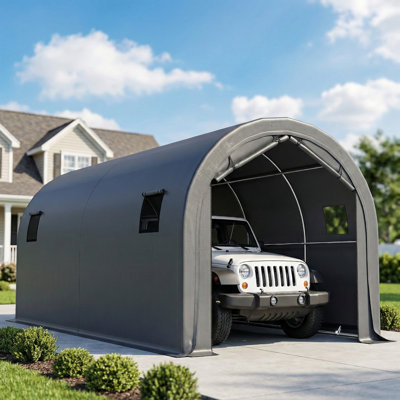 10' x 19' Heavy Duty Carport, Portable Garage with Door, Windows