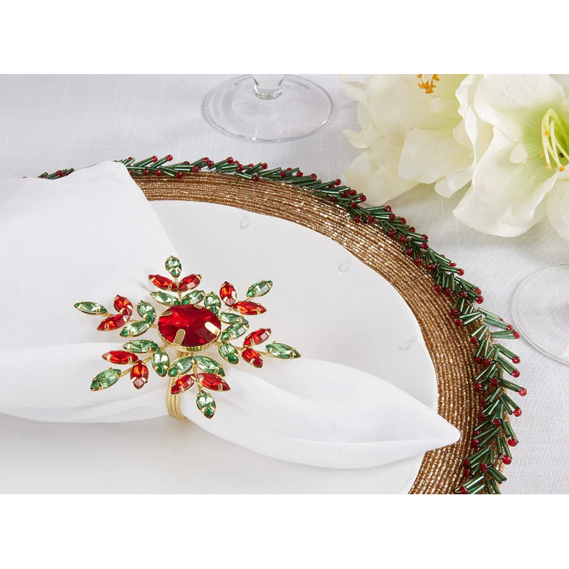 Perles de verre, porte-serviette en fer, Rouge / vert