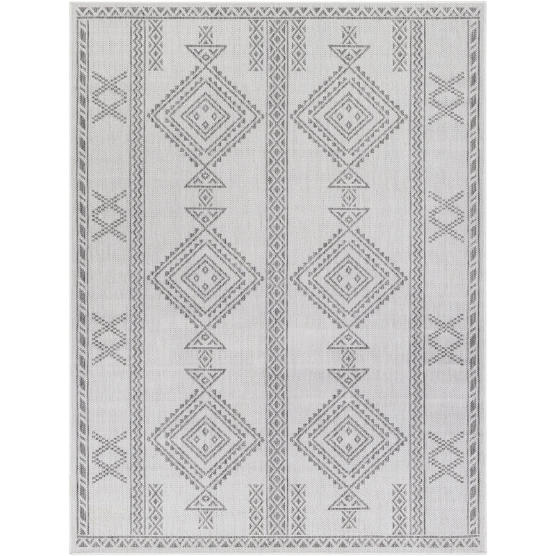 Tapis intérieur / extérieur gris clair en polypropylène tissé à la machine Huntsinger, Rectangle 5 pi 3 po x 7 pi