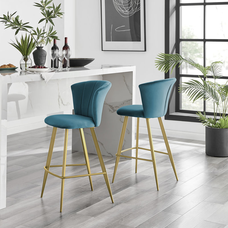 Tabouret de bar Juno, Or, Bleu