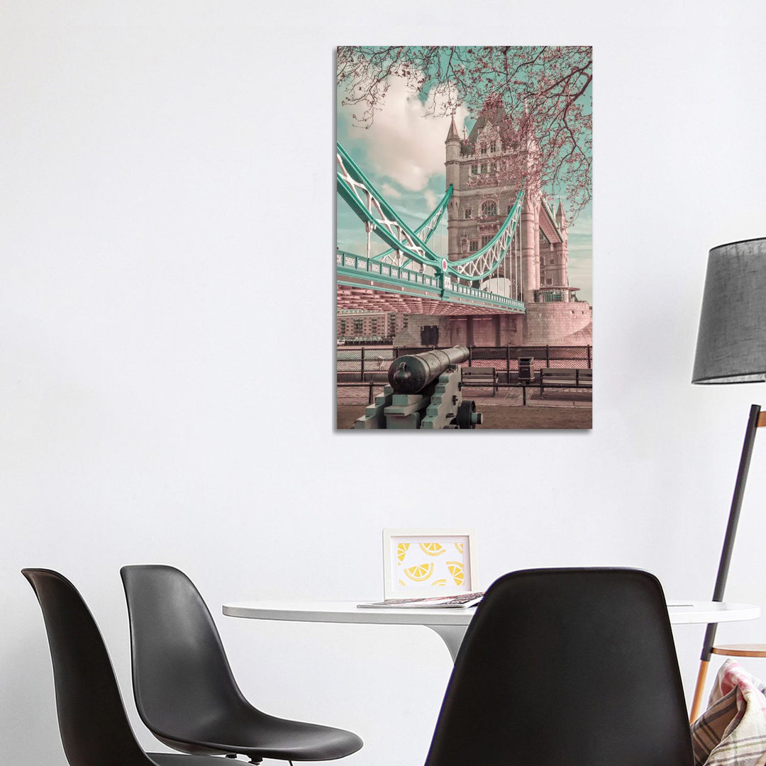 London Tower Bridge In Detail | Urban Vintage Style by Melanie Viola - Wrapped Canvas Print