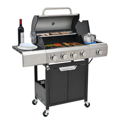 Barbecue au propane 4 + 1 brûleur, 51 000 BTU Barbecue de jardin avec couvercle