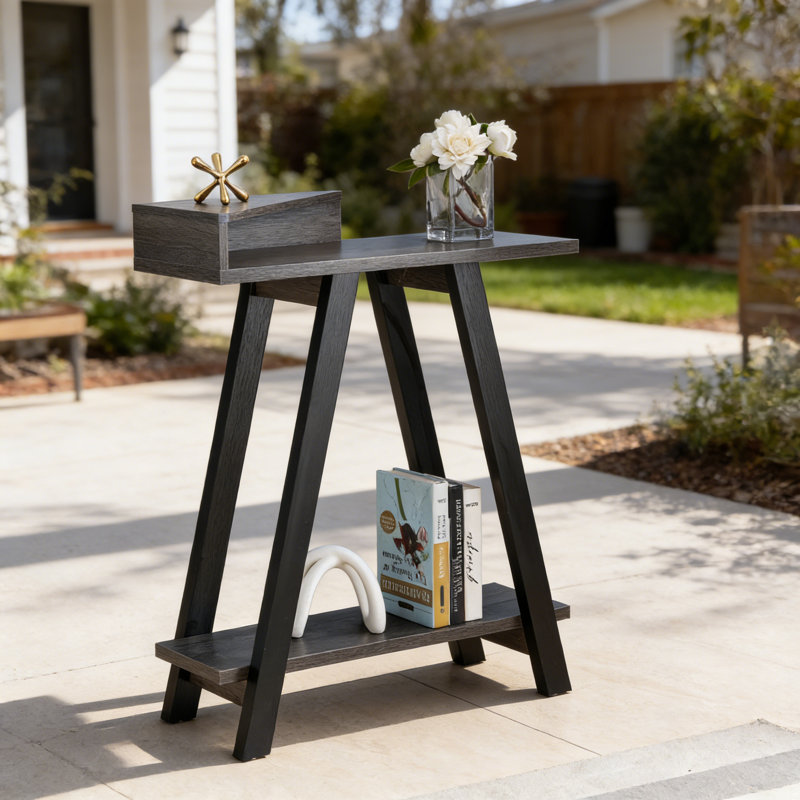 Table d'appoint moderne à deux tons avec deux tablettes - noir et gris