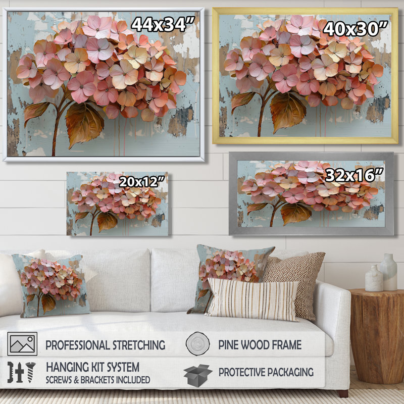 Jacquard vibrant jardin d'hortensias II - hydrangées, art mural sur toile, H 34 po x l 44 po, Toile tendue, Ne s’applique pas