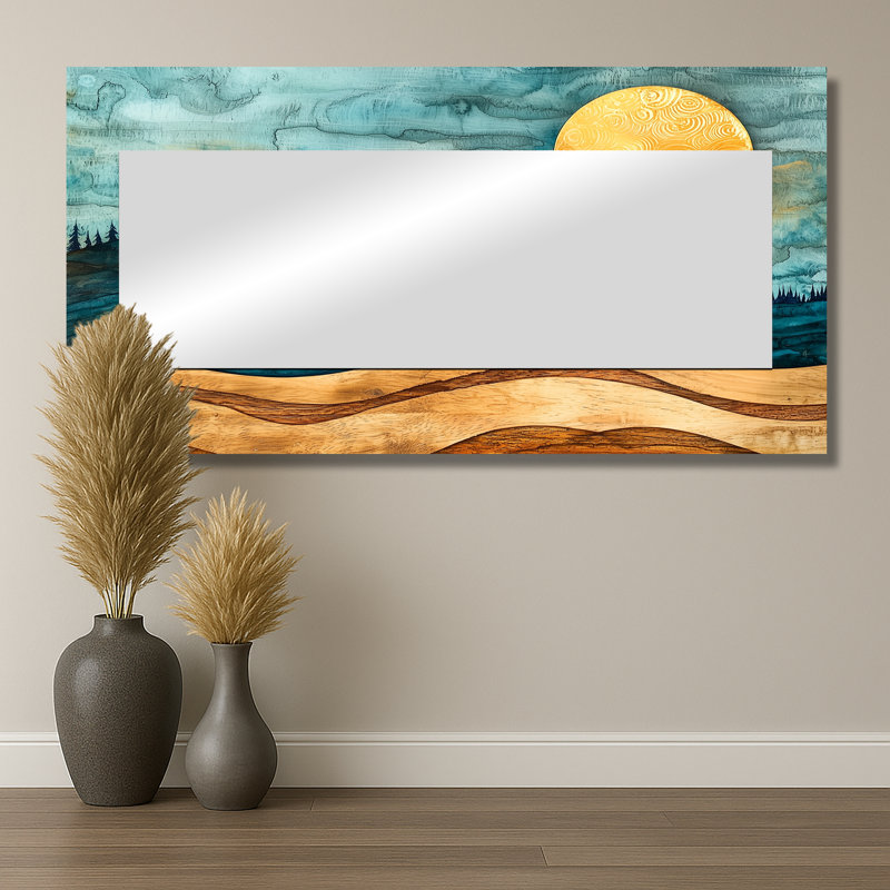 Sahara Landscape Amber River Colors II - Desert Accent Wall Mirror - Printed On Metal, 28" x 55"