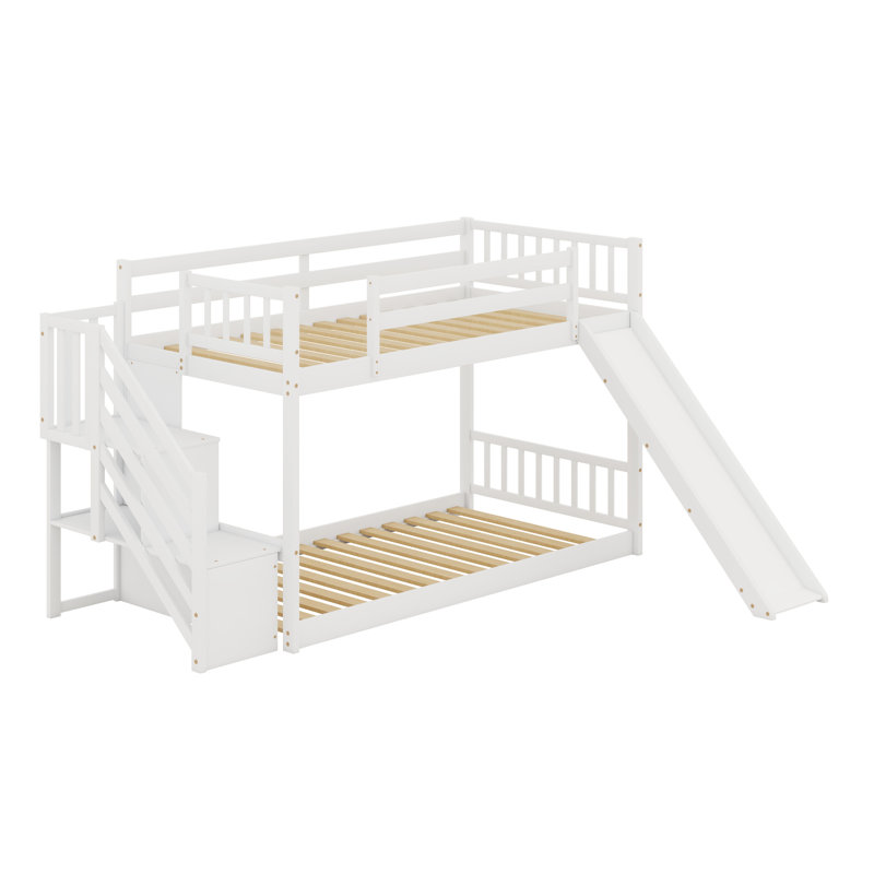 Lit superposé avec glissière convertible et escalier, Blanc
