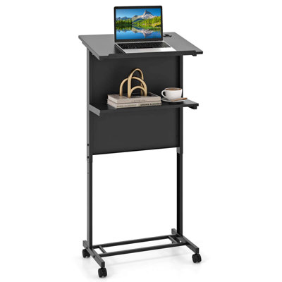 1 Pcs Mobile Lectern Podium Height Adjustable Rolling Laptop Cart Sturdy Metal Frame 