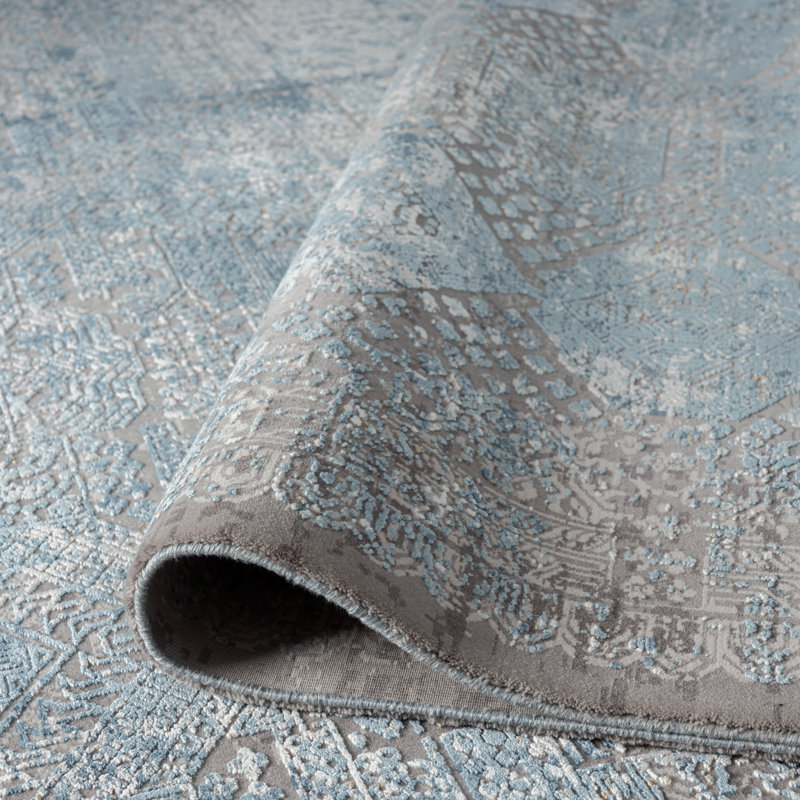 Tapis abstrait bleu et gris Belrose, 2 pi x 3 pi