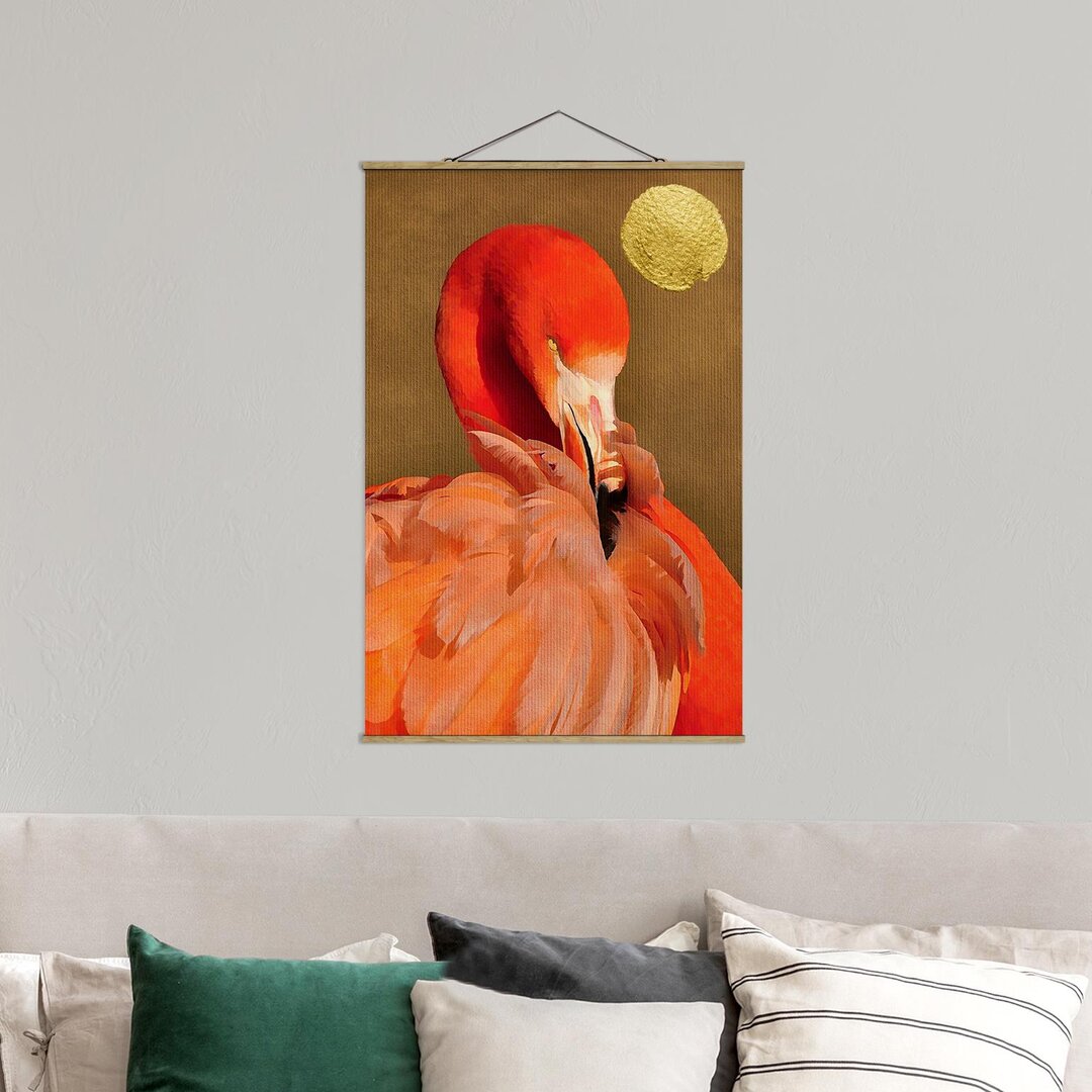 Stoffbild Golden Moon mit Flamingo