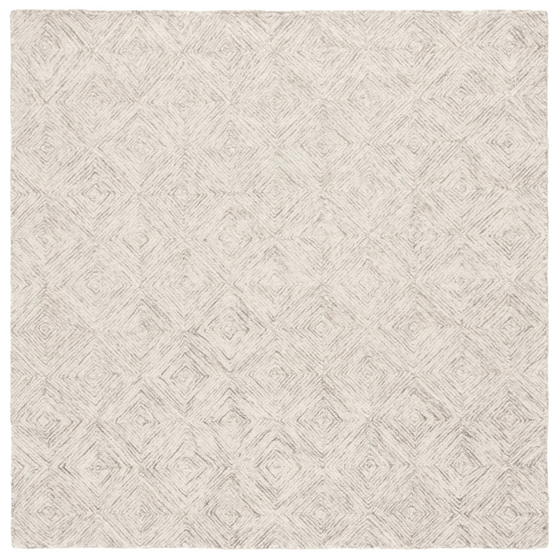 Martha Stewart 300 Hand Tufted Wool/Cotton Geometric Rug in Gray/Grey/Ivory/Ivory, Square 6'