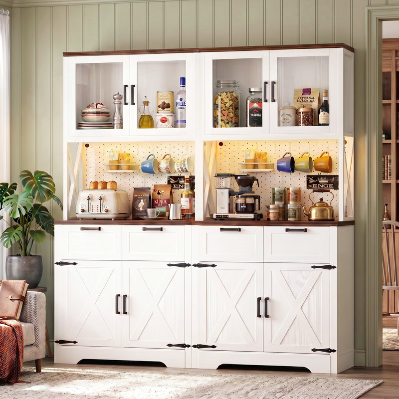  Armoire de rangement pour garde-manger de 71 po avec support pour micro-ondes, Brun, 2 unités