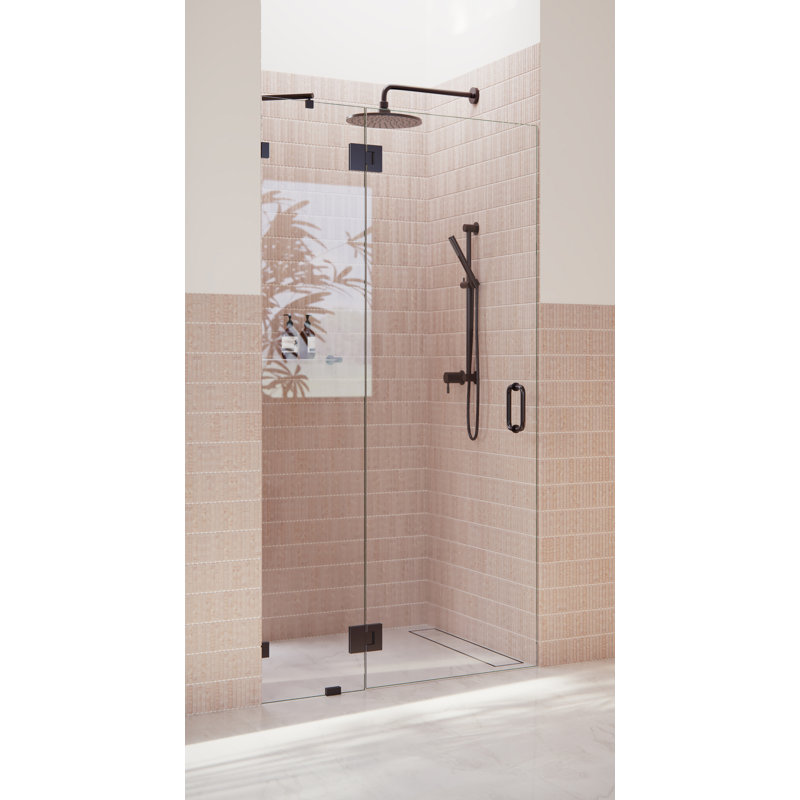Halo 35.5 in. x 78 in. Frameless Glass Hinge Shower Door, Oil Rubbed Bronze
