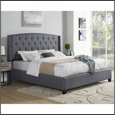 Stylish Fabric Button Tufted Wingback Upholstered Bed For A Luxurious And Comfortable Sleeping Experience.