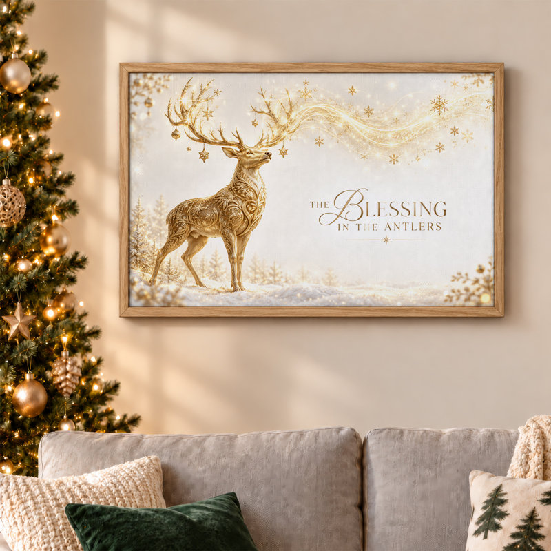 Art mural sur toile Golden Stag, H 18 po x l 24 po