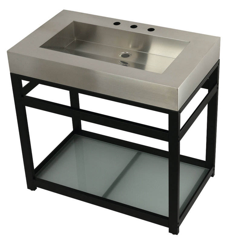 Fauceture Metal Rectangular Console Bathroom Sink, Brushed/Matte Black