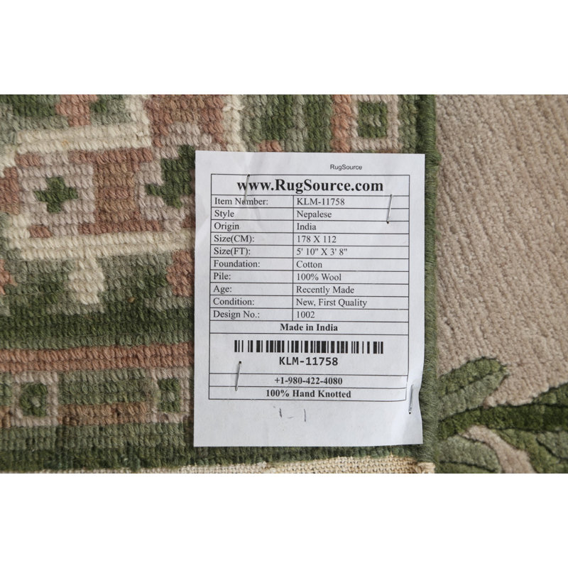 One-of-a-Kind 3'8'' x 5'10'' New Age Rectangle Wool Area Rug in Green and Pink