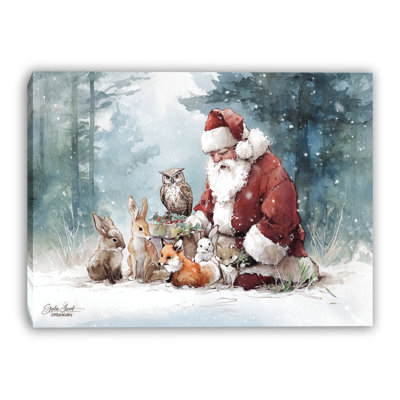 Santa and Forest Friends Wrapped Canvas Wall Art