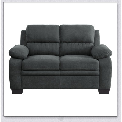 Causeuse confortable à assise moelleuse avec tissu texturé gris foncé, capitonnage et structure en bois massif pour les salons modernes