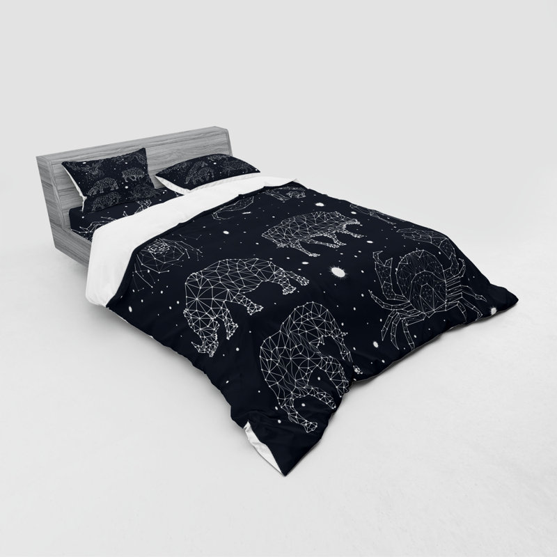 Ensemble de housse de couette en microfibre bleu foncé / blanc, Housse de couette grand + 3 pièces supplémentair