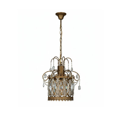 1-Light Bronze Pendant With Clear Crystal Accents
