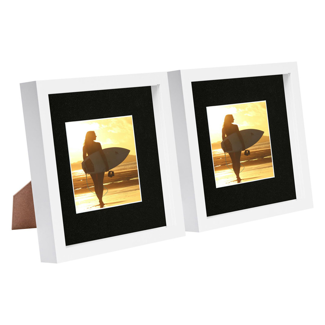 Nicola Spring - 8" x 8" White 3D Box Photo Frames - 4" x 4" Mount - Black