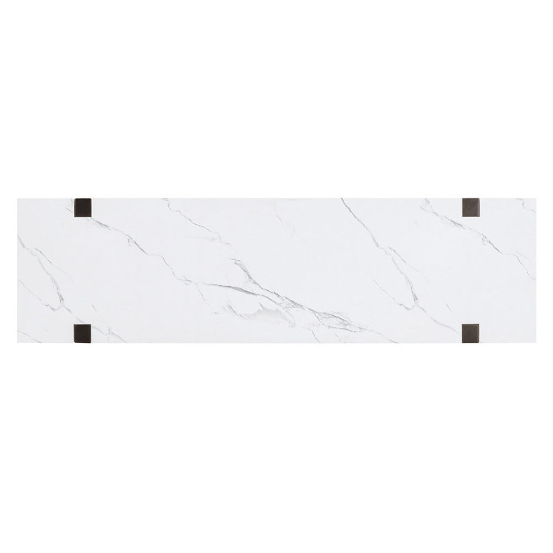 Espresso Wood Console Table with Marble-Effect Top and Storage Shelf