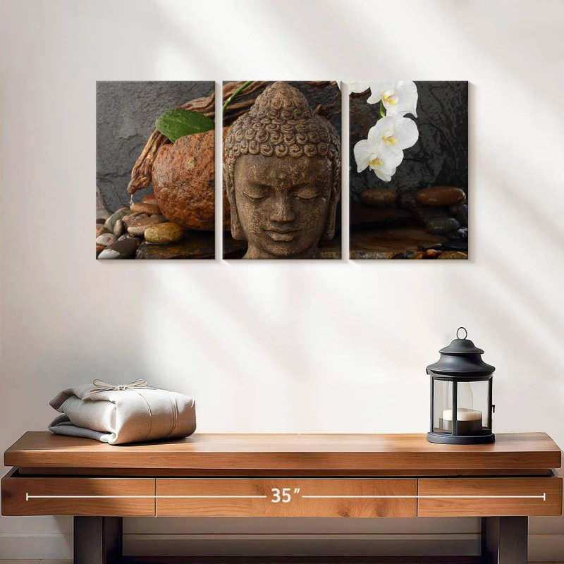  Sculpture tête de bouddha, H 12 po x l 26 po