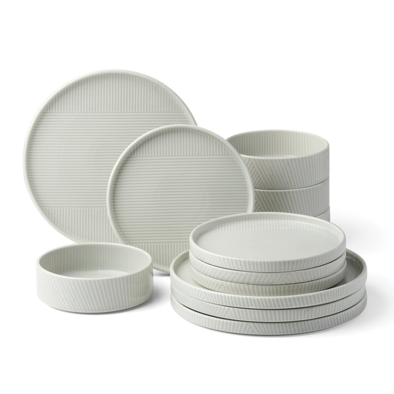 Modulus 12-Piece Dinnerware Set, Nightshade, White