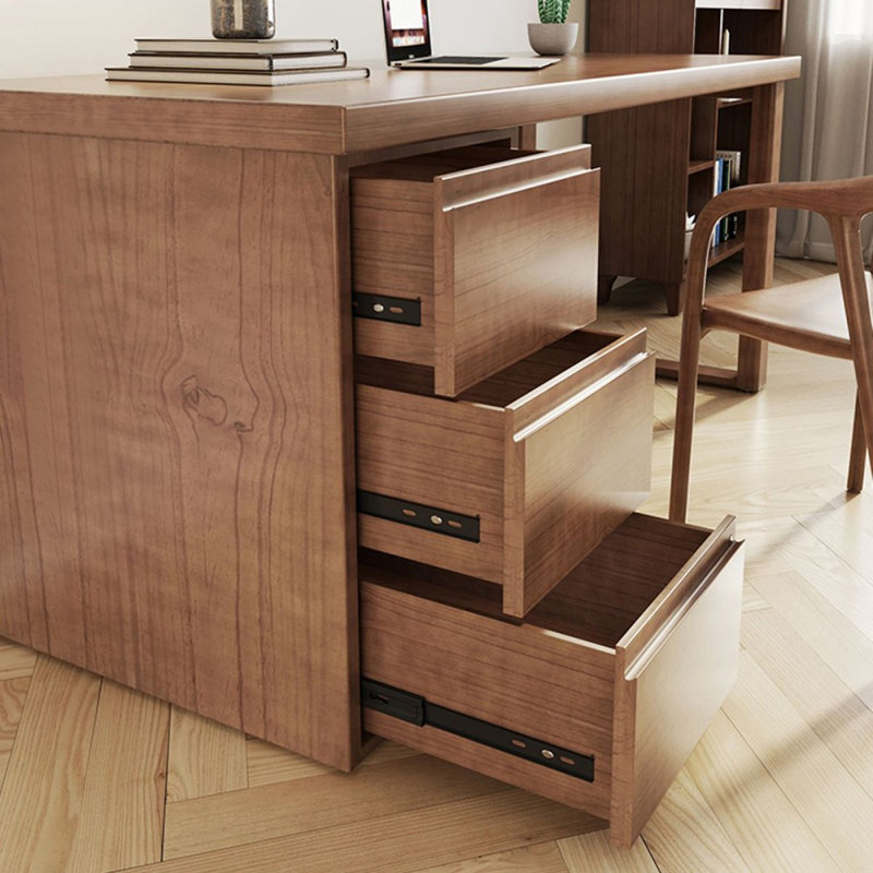 Chestnut Rectangular Solid Wood with 3 drawers desk, 29.53" H x 55.12" W x 27.56" D, Left Hand Return