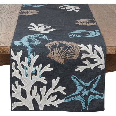 Chemin de table brodé bleu marine