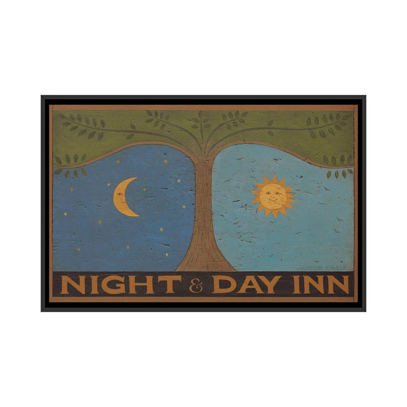 Night and Day Inn - reproduction d'art murale encadrée, H 18 po x l 26 po, Reproduction encadrée sans passe-partout, Noir