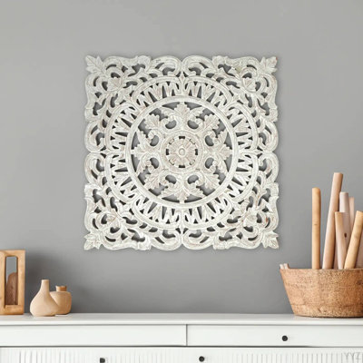 White Square Shape Handcrafted Wooden Wall Decor –  Elegant Home Accent