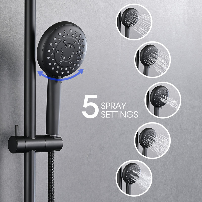 Spa noir mat à double pomme de douche - 5 réglages manuels réglables à la main de 1,8 gal / min résistant à la corrosion