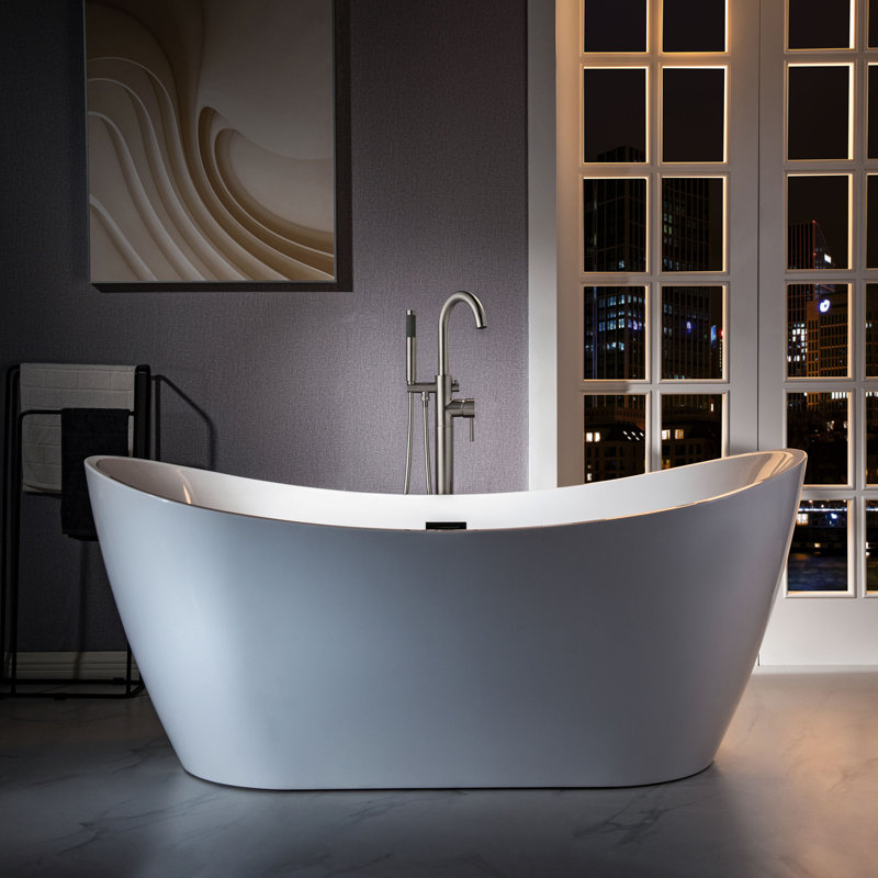 Robinet de baignoire autoportant monocommande à fixation au sol avec douche à main, Nickel brossé