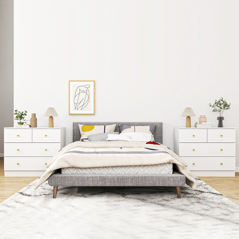 White 3-tier 4-drawer Storage Cabinet  Particleboard Dresser With Brushed Gold Handles (living Room/bedroom/entryway)