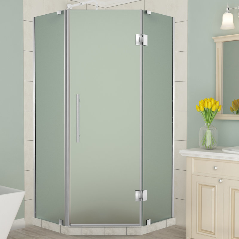 Cabine de douche à charnière néo-angle 40 "x 72" Merrick, Acier inoxydable