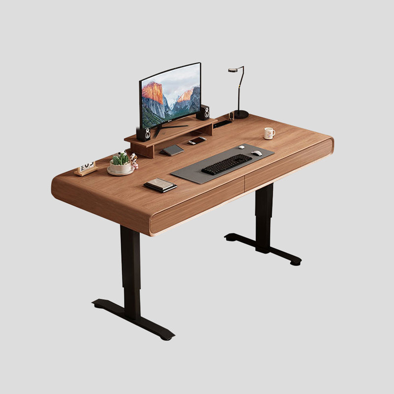 Bureau debout avec tiroirs en bois massif noir et noyer, H 45,28 po x l 55,12 po x P 23,62 po