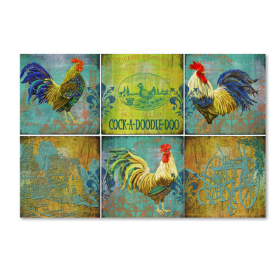 « coq set 3 », reproduction d’impression sur toile tendue