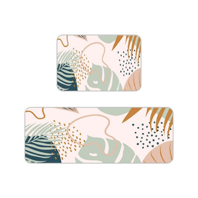 2-Piece Set Boho Tropical Leaf Kitchen Mats, Modern Abstract Home Decor for Kitchen & Bathroom, Multicolor