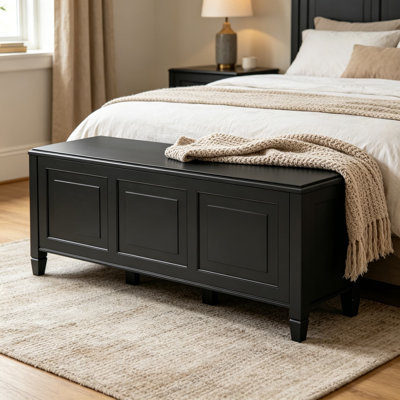 Connaught Storage Bench - 51 Inch Wide Solid Wood Trunk Bench with Lift-Up Lid, Black Traditional Entryway Bench with 3 Hidden Compartments