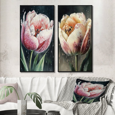 «Blooming Tulip Flowers Watercolor», 2 pièces sur toile
